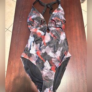 Elegant Abstract One Piece Swimsuit - Black and Red NWOT